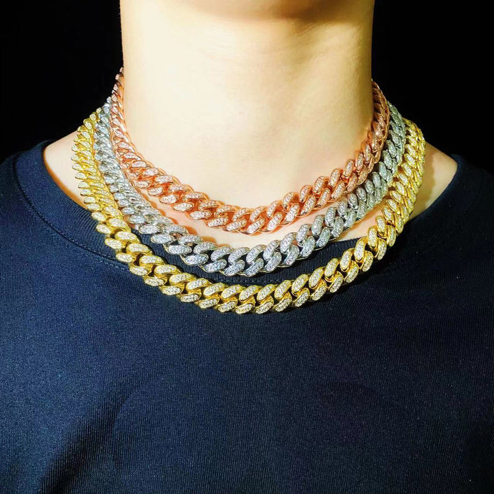 12 mm diamanten Cubaanse ketting in 18 karaat goud