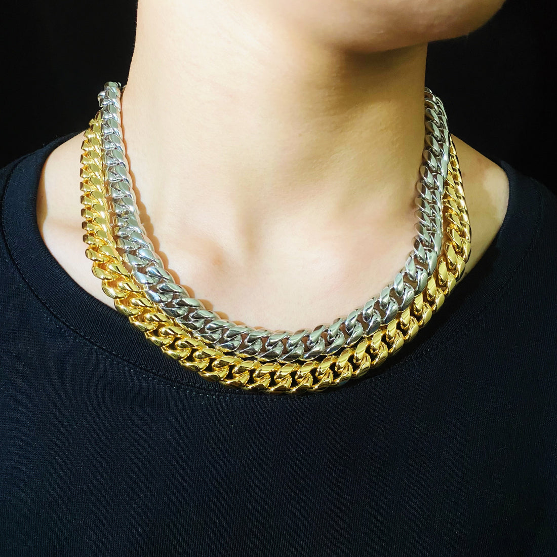 12 mm en 8 mm Miami Cubaanse ketting 18k goud