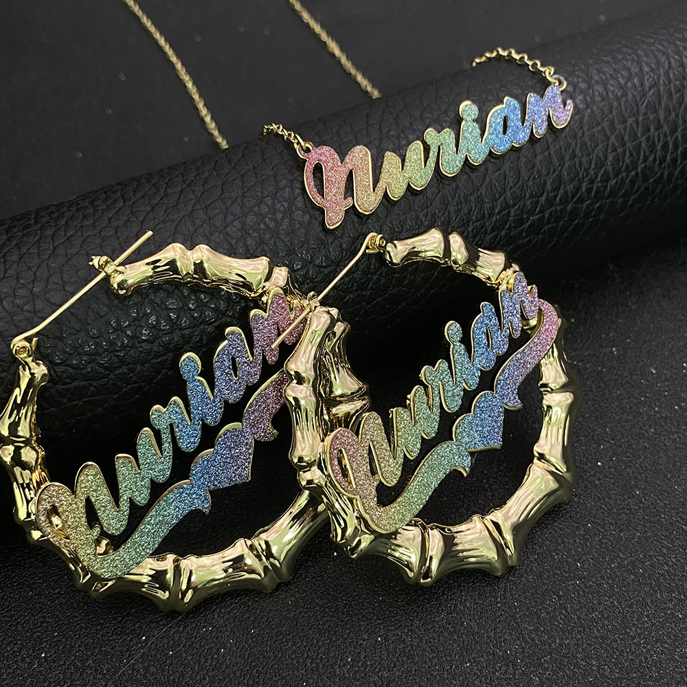 Aangepaste naam Oorbellen glitter roze kleur sticker 