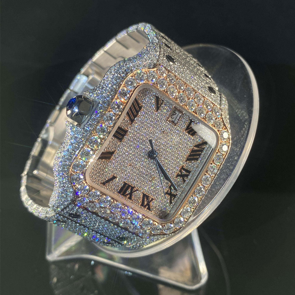 Volledig bevroren wijzerzetting Vvs Moissanite diamanten horloge