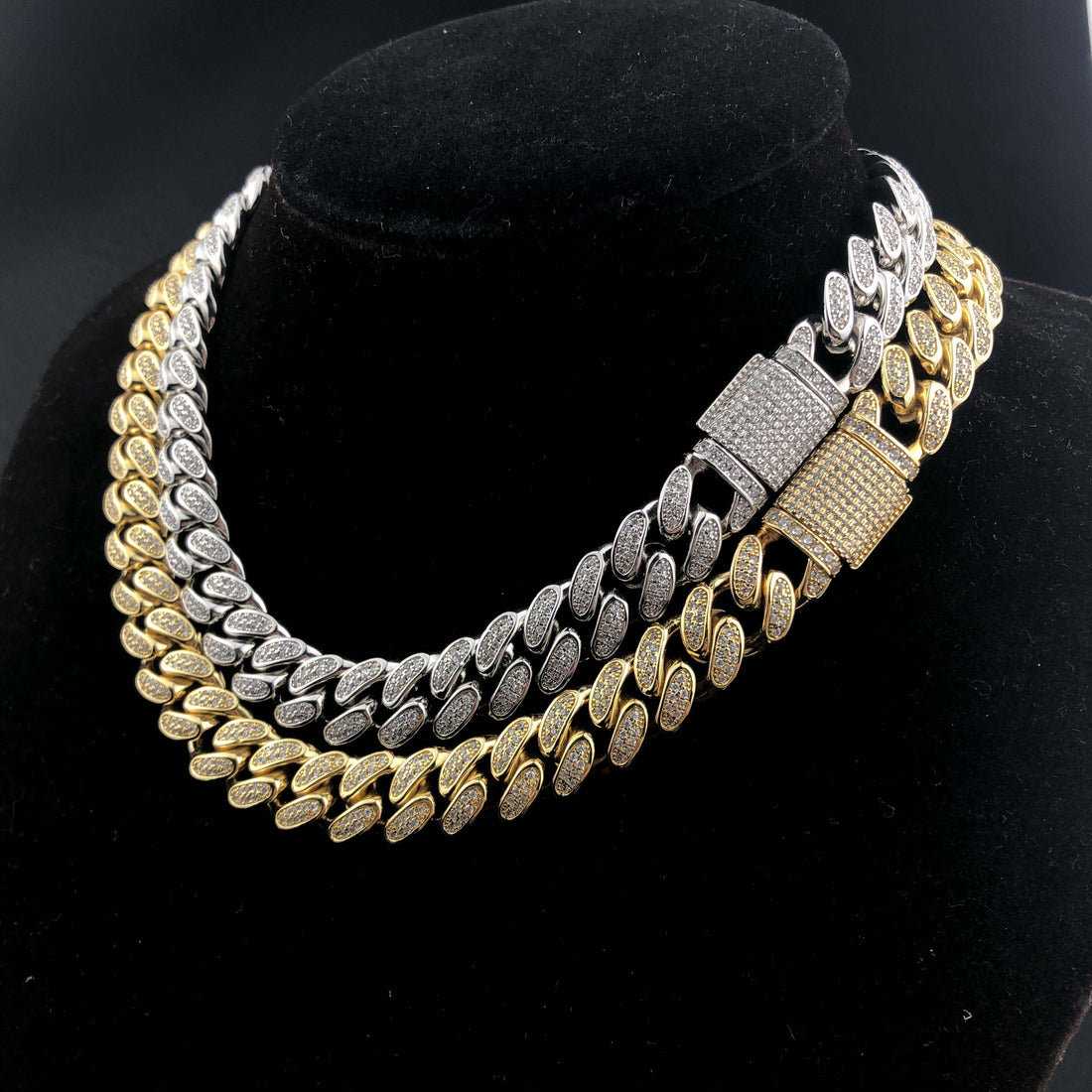 12 mm diamanten Cubaanse ketting in 18 karaat goud