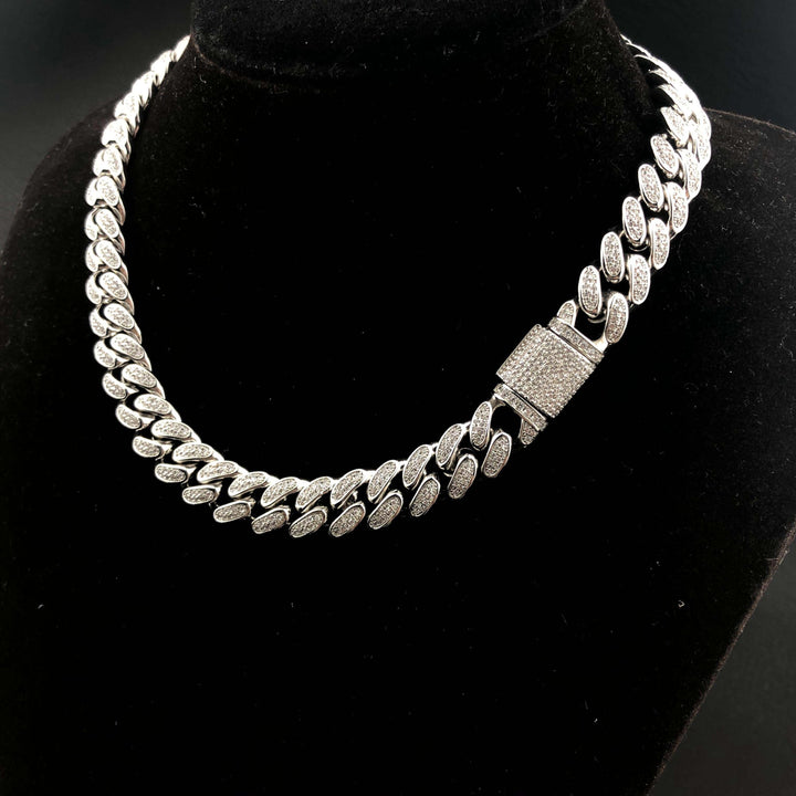 12 mm diamanten Cubaanse ketting in witgoud