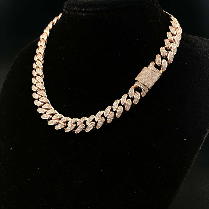 12 mm diamanten Cubaanse ketting in roségoud 