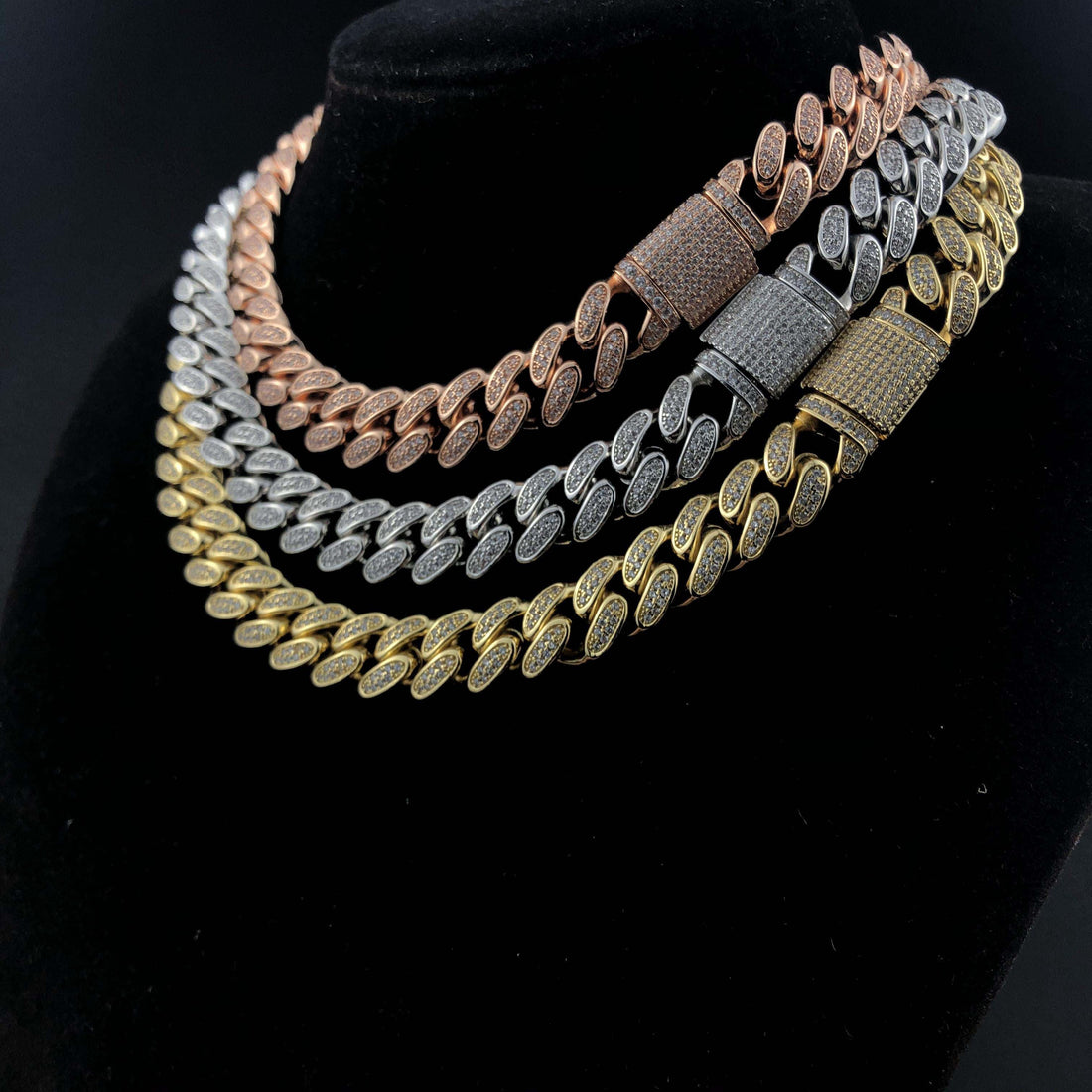 12 mm diamanten Cubaanse ketting in roségoud 