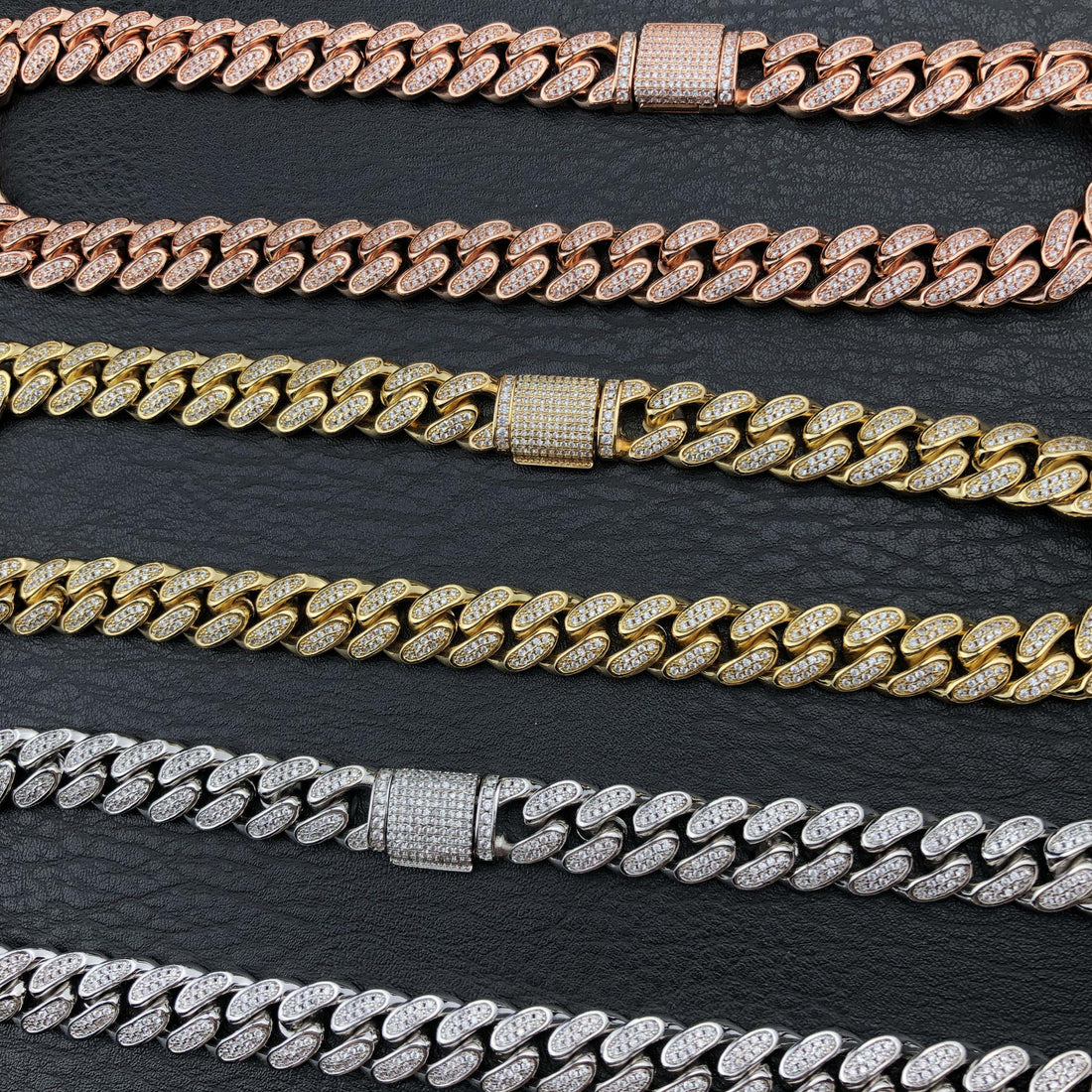 12 mm diamanten Cubaanse ketting in roségoud 