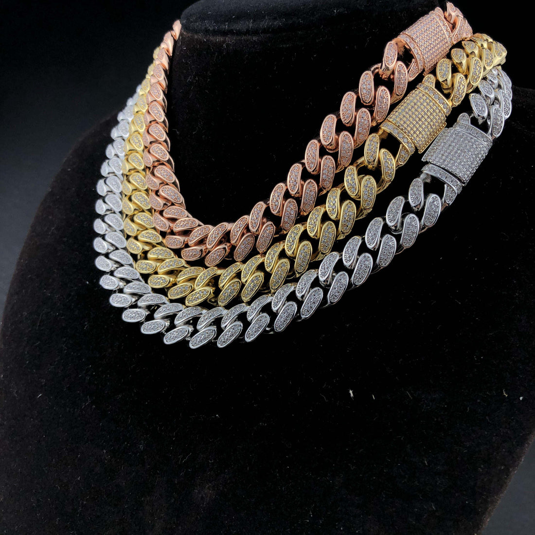 12 mm diamanten Cubaanse ketting in roségoud 