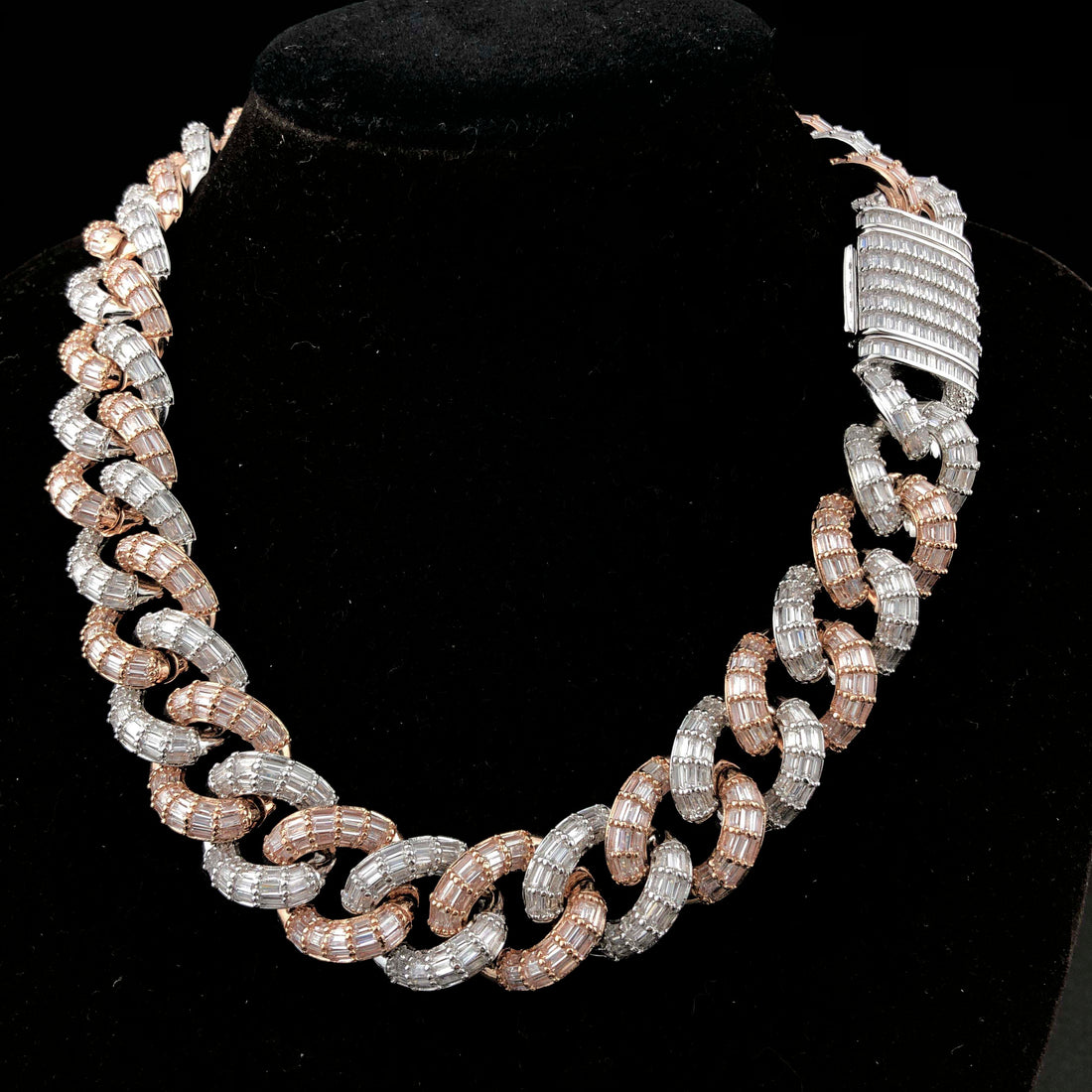 19 mm Baguette Cubaanse ketting, 2-kleurig wit/roségoud