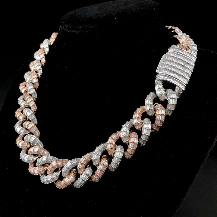 19 mm Baguette Cubaanse ketting, 2-kleurig wit/roségoud