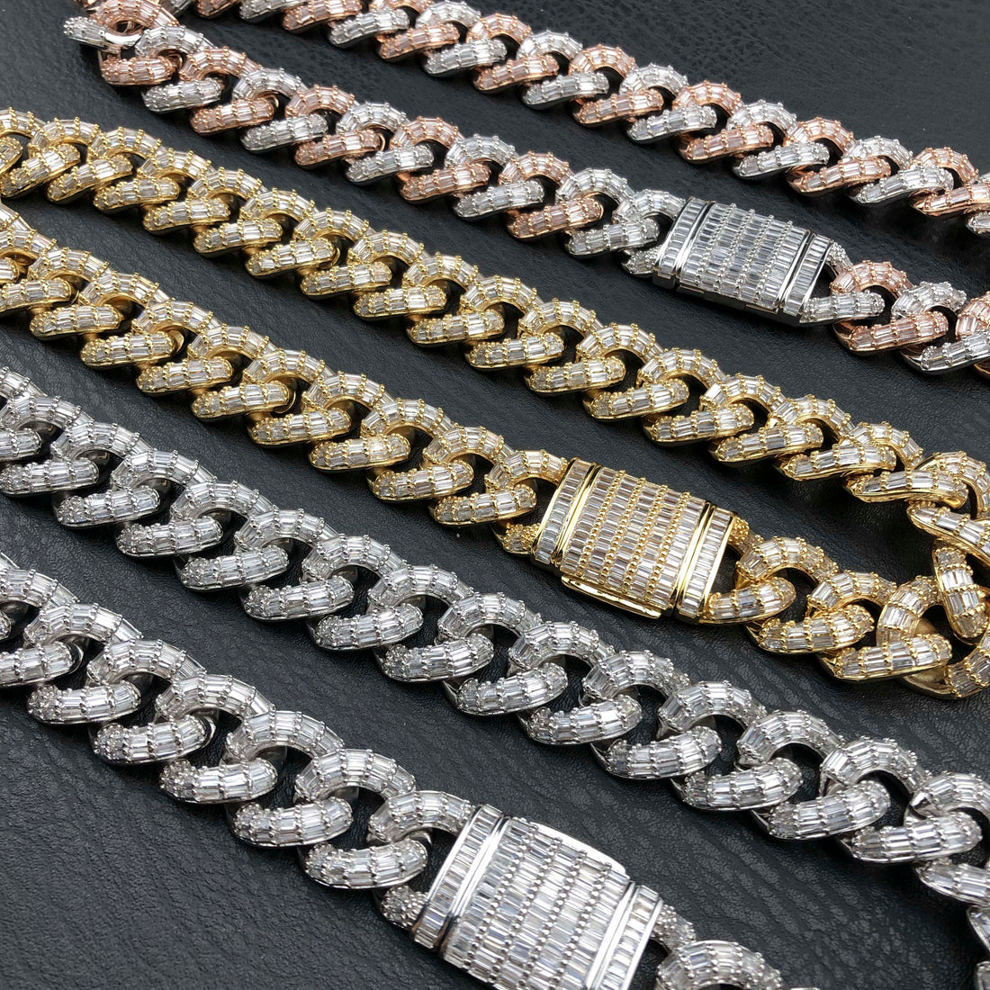 19 mm Baguette Cubaanse ketting, 2-kleurig wit/roségoud