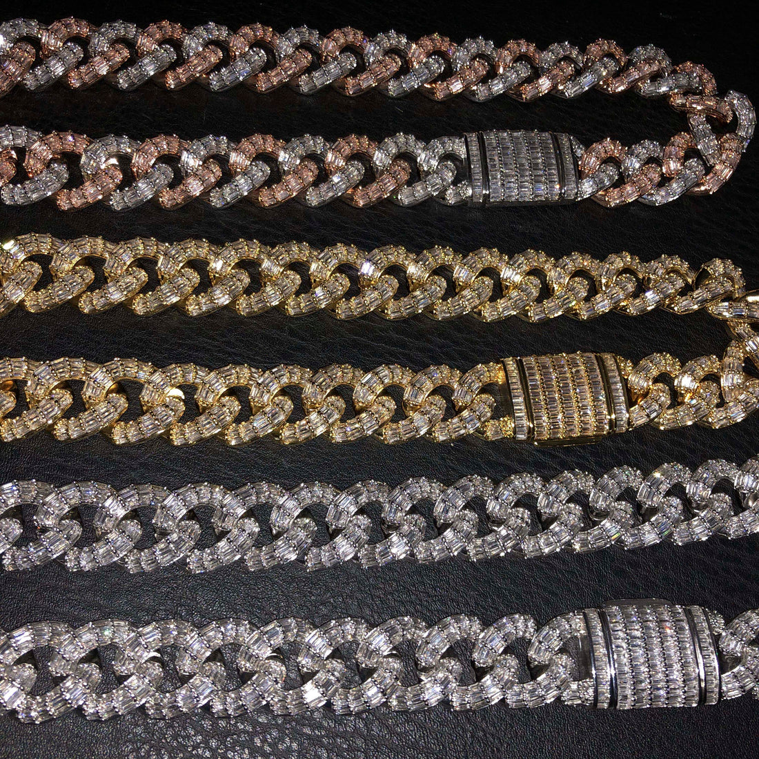 19 mm Baguette Cubaanse ketting, 2-kleurig wit/roségoud