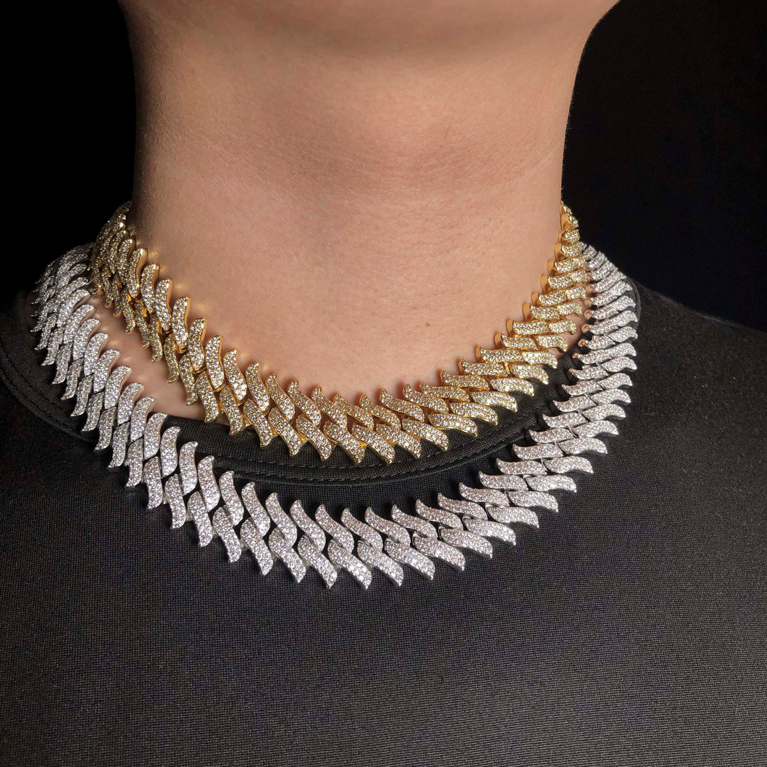 15 mm Cubaanse ketting met diamanten en spikes