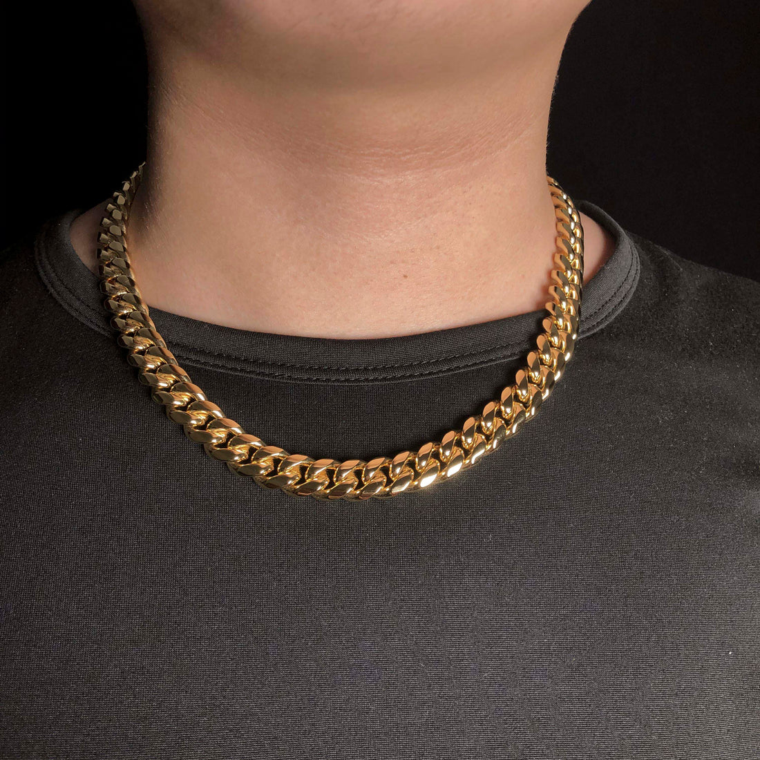 12 mm en 8 mm Miami Cubaanse ketting 18k goud