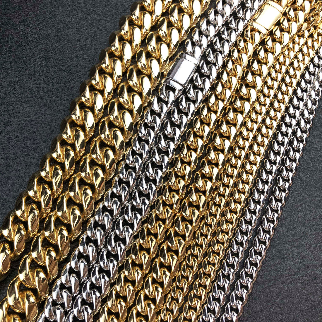 12 mm en 8 mm Miami Cubaanse ketting 18k goud
