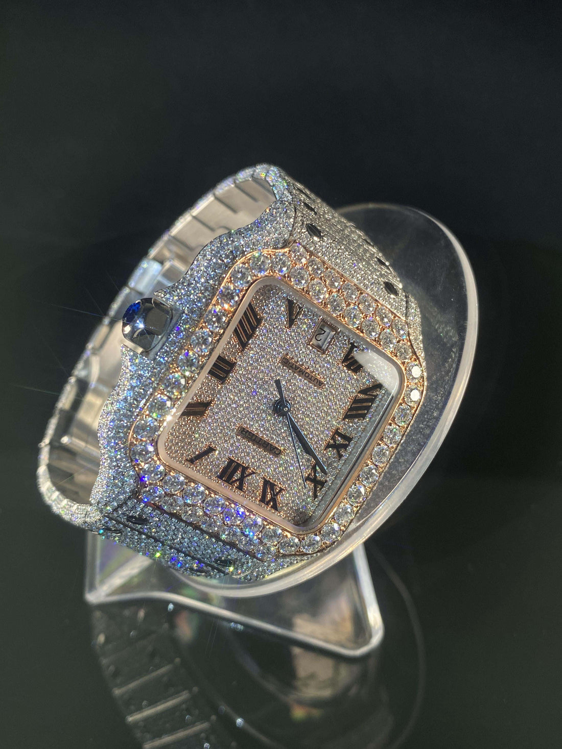 Volledig bevroren wijzerzetting Vvs Moissanite diamanten horloge