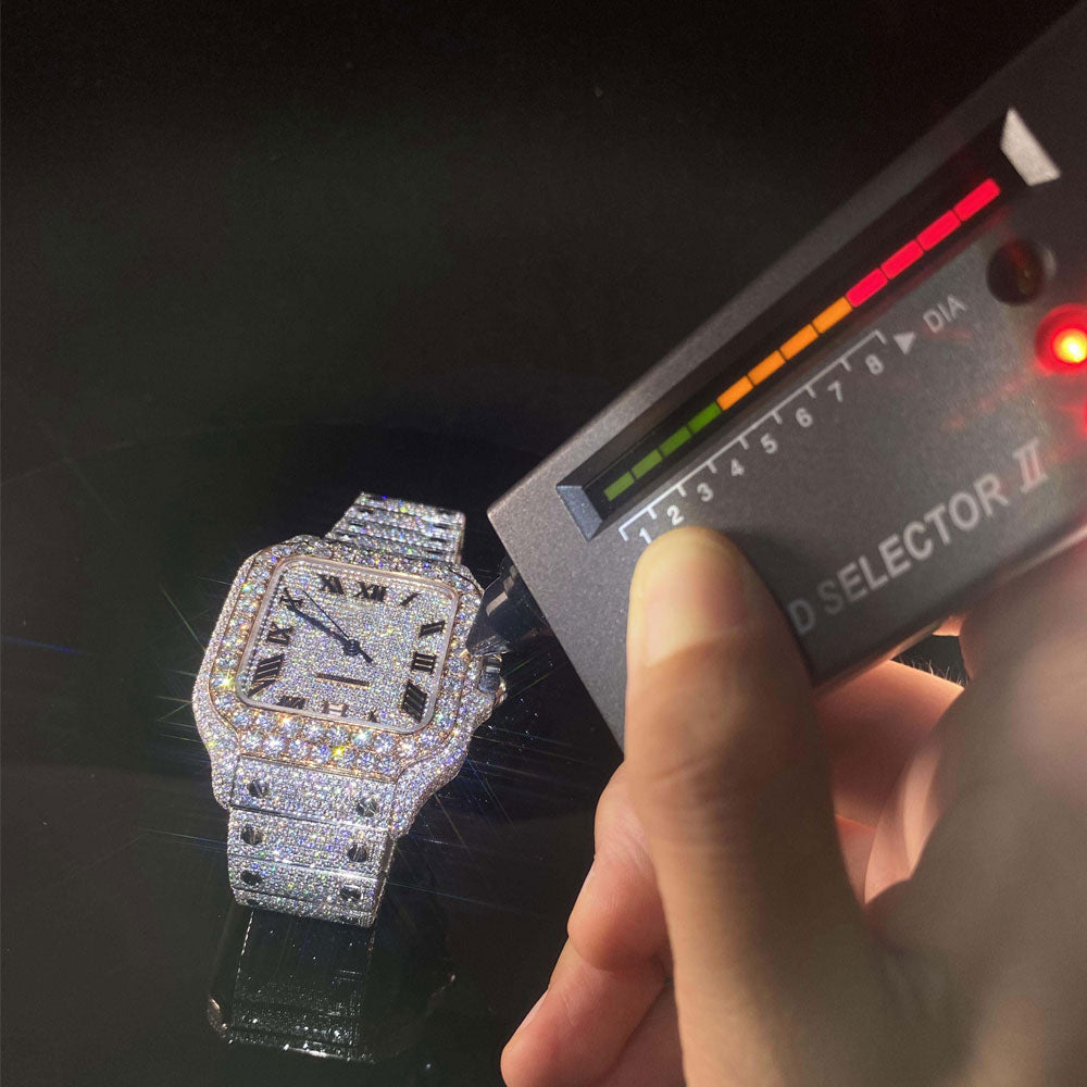 Volledig bevroren wijzerzetting Vvs Moissanite diamanten horloge