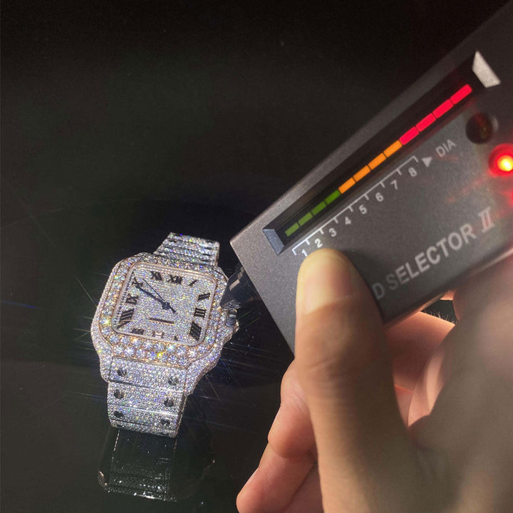 Volledig bevroren wijzerzetting Vvs Moissanite diamanten horloge