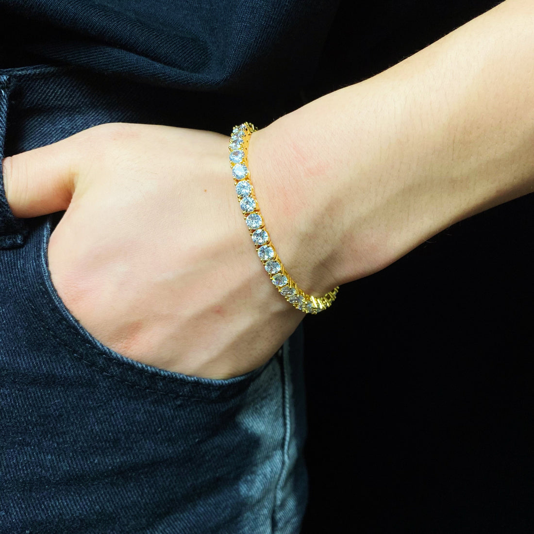 Tennisarmband met ronde geslepen diamanten van 5 mm en 3 mm
