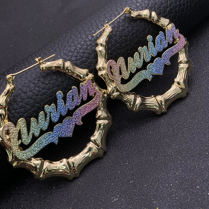 Aangepaste naam Oorbellen glitter roze kleur sticker 
