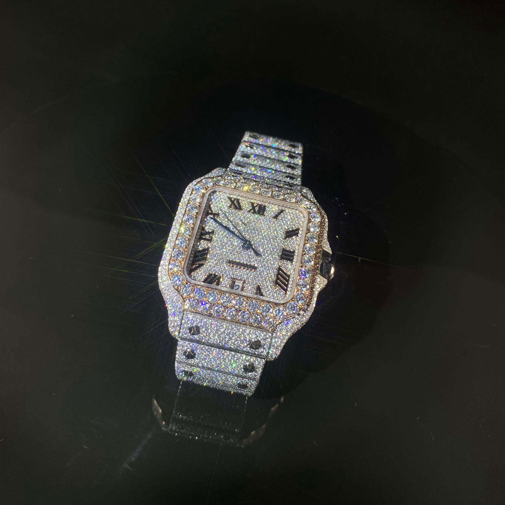 Volledig bevroren wijzerzetting Vvs Moissanite diamanten horloge