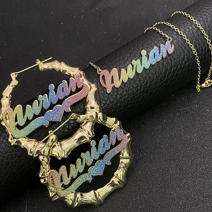 Aangepaste naam Oorbellen glitter roze kleur sticker 