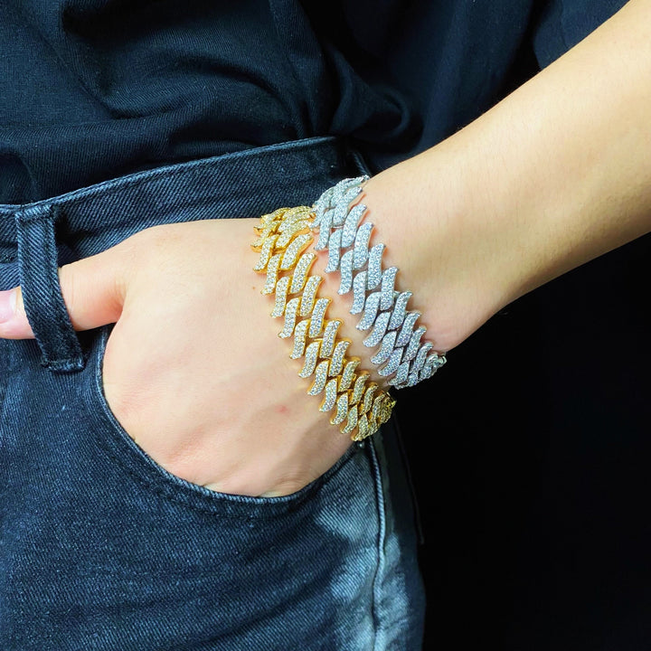 15 mm Cubaanse armband met diamanten en spikes