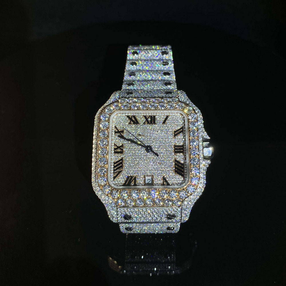 Volledig bevroren wijzerzetting Vvs Moissanite diamanten horloge