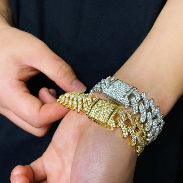 15 mm Cubaanse armband met diamanten en spikes